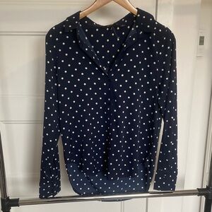 Polka Dot Long-Sleeve Blouse - Navy with White Dots